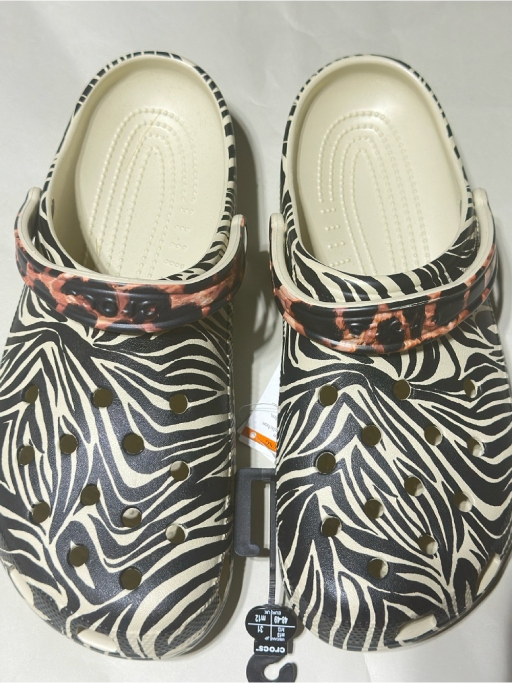 Brand New Crocs Zebra Print Clogs – Men’s Size M13 – Bold Slip-On Shoes